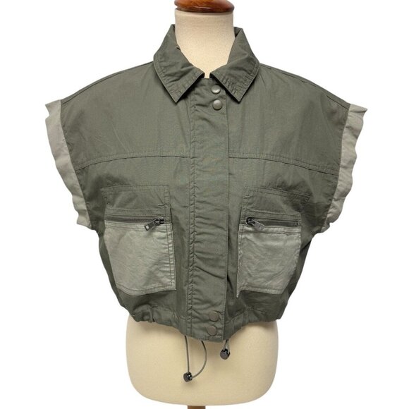 Forever 21 women's Poplin Color block Utility Cropped Vest size S - Picture 1 of 12